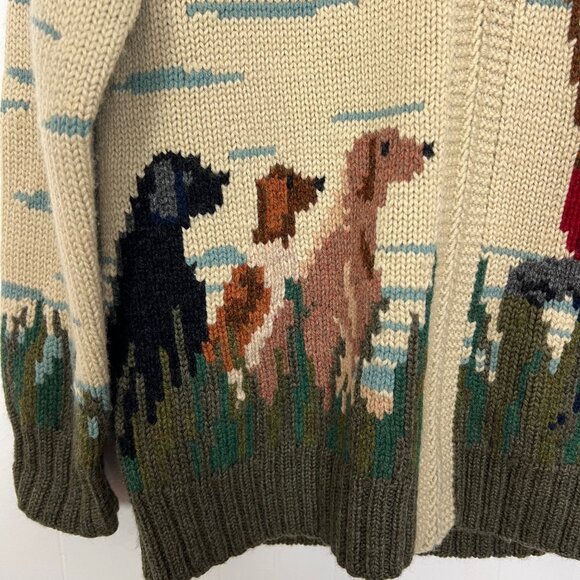 Hand Knit Lauren Ralph Lauren Landscape Novelty Wool Sweater Vintage Dog Small - Picture 3 of 8